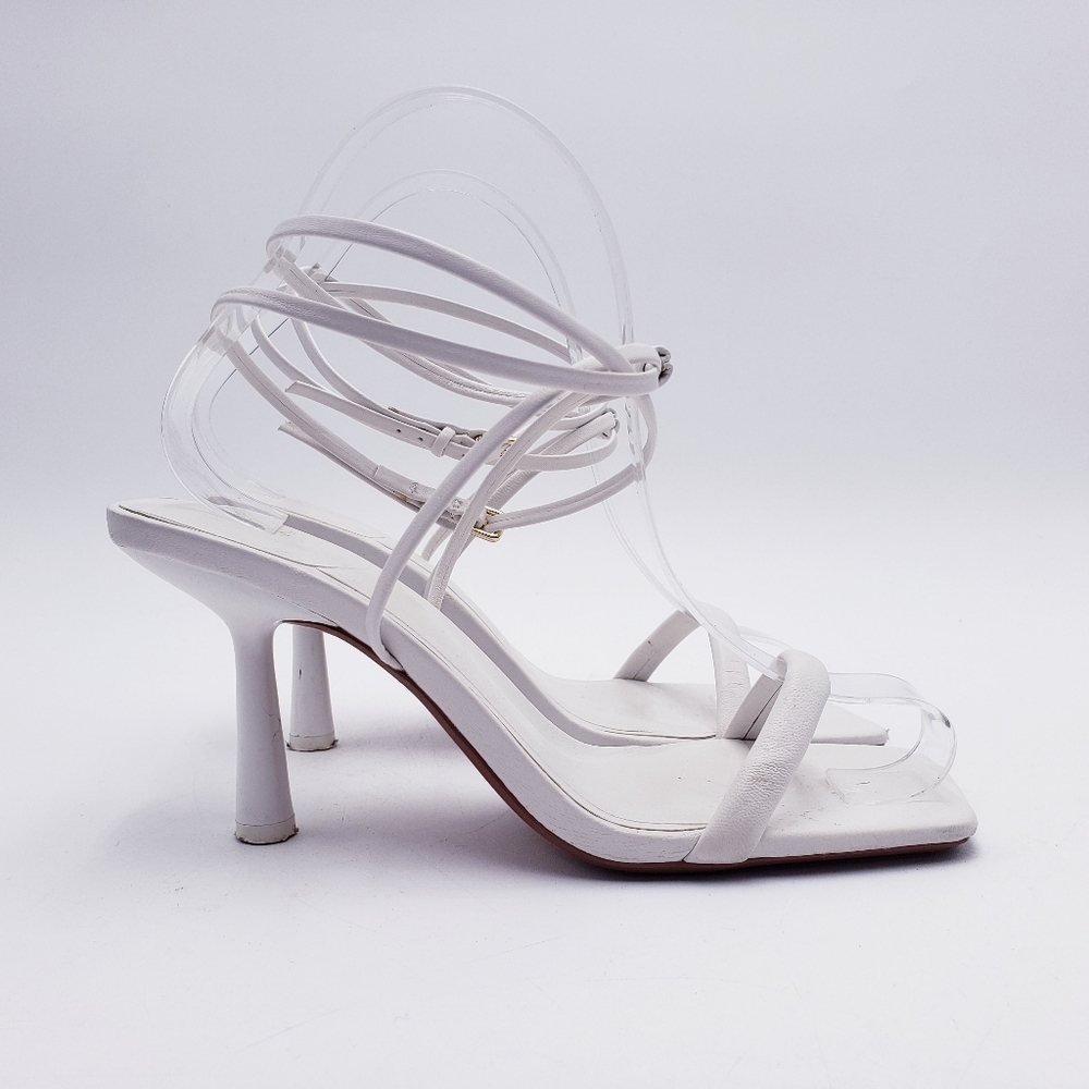 Zara White Square Toe Heeled Sandals Ankle Strap 2" Heel Size EU 36 - Picture 6 of 12